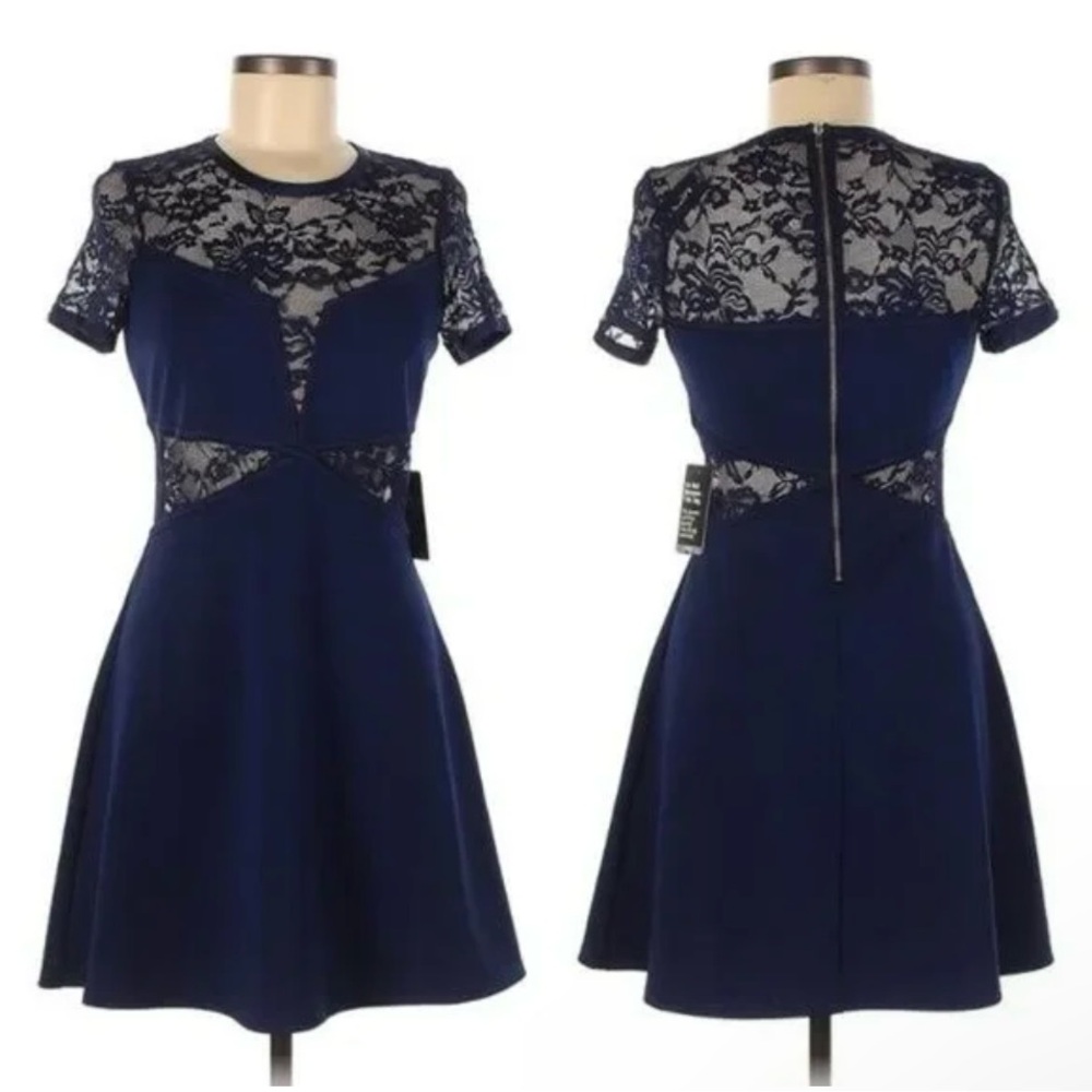 Express navy blue fit and flare lace dress size small
